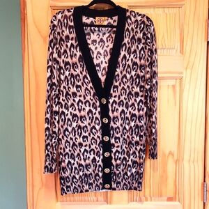 Tory Burch Wool Animal Leopard Print Cardigan Gold Buttons